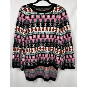 Rue21 Pink Ugly Christmas Sweater Dress Knit Tunic XS Gingerbread Man Xmas Party